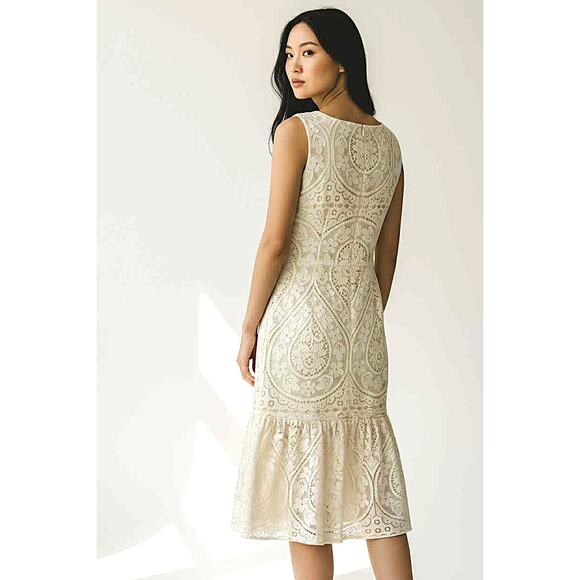 Vintage Cele Originals Cream Lace Sleeveless Fit & Flare Dress Drop Hem Sz S EUC - Picture 3 of 4